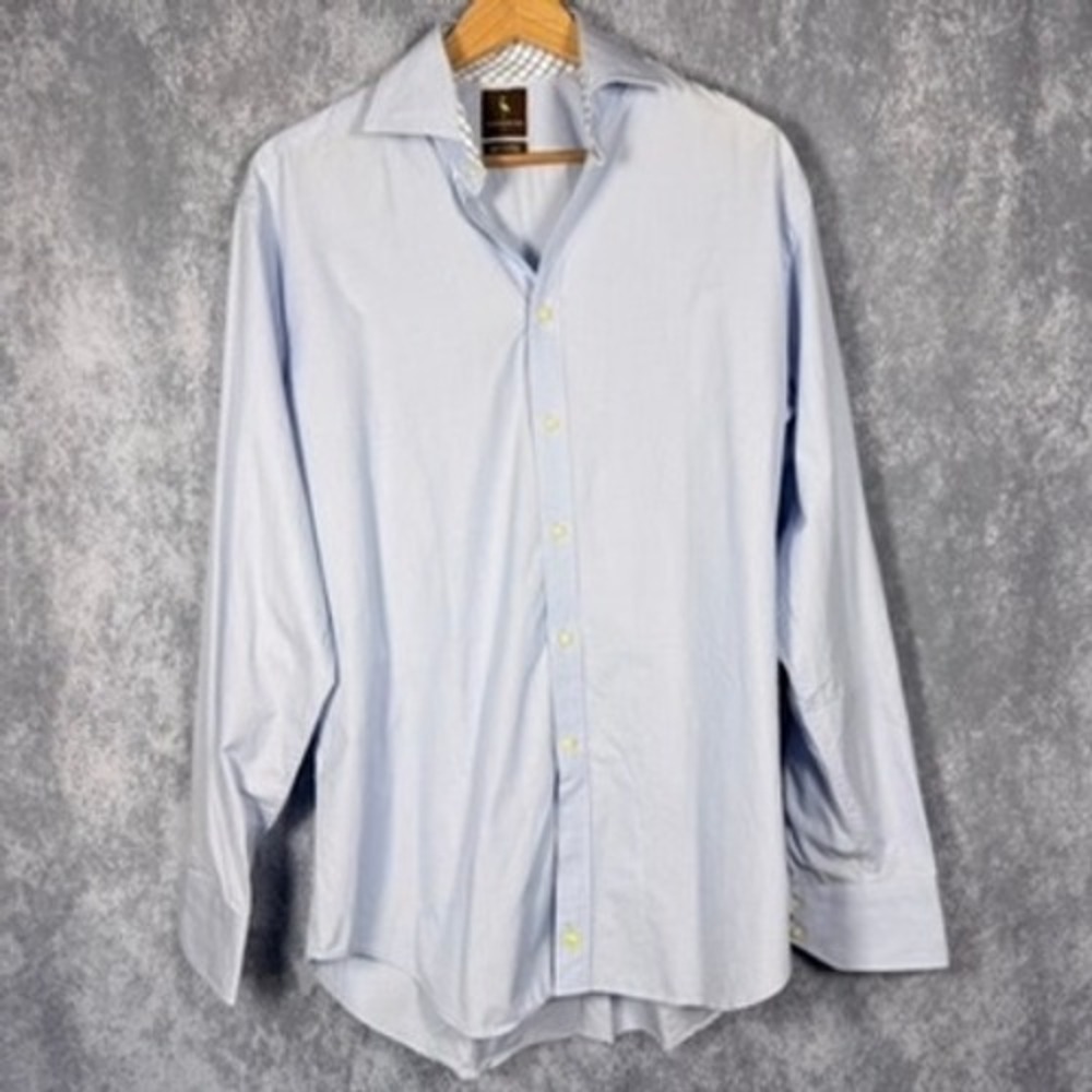 Tailorbyrd Button Down Shirt Mens Large Light Blue Gingham Contrast 2-Ply